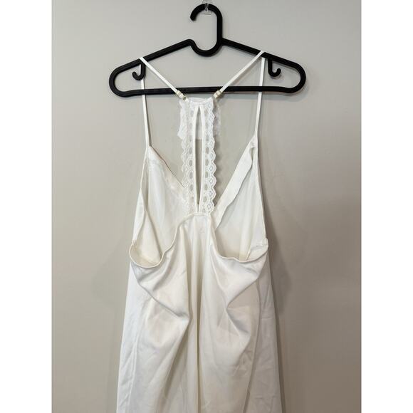 Flora Nikrooz Chemise White Slip Lace Racerback Adjustable Satin V Neck XL X1296 - Picture 6 of 8